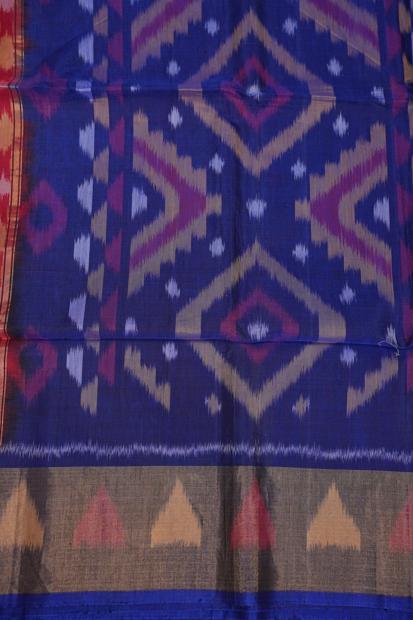Pure Ikkat Silk Cotton Saree - Red & Royal Blue