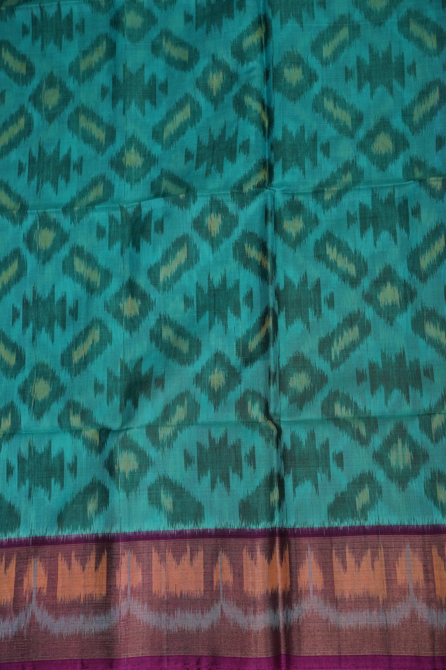 Pure Ikkat Silk Cotton Saree - Turquoise & Deep Purple
