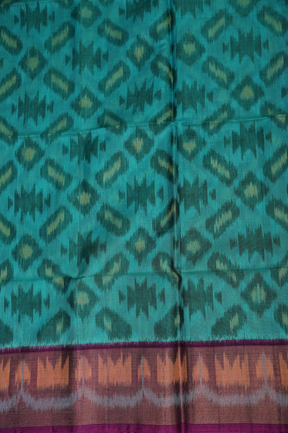 Pure Ikkat Silk Cotton Saree - Turquoise & Deep Purple