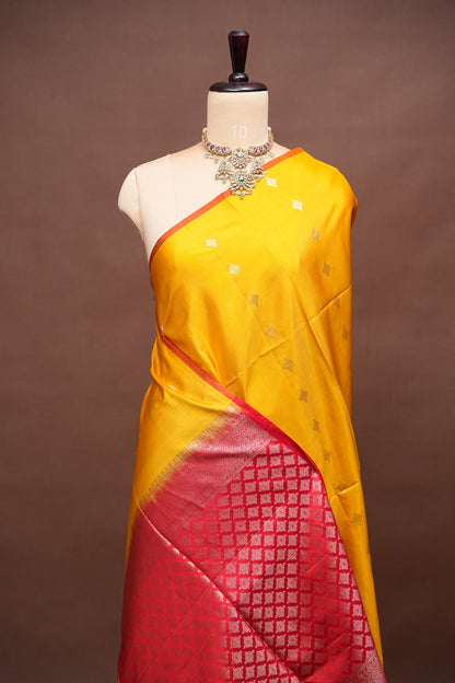 Pure Soft Silk Saree in Yellow - Yellow & Red