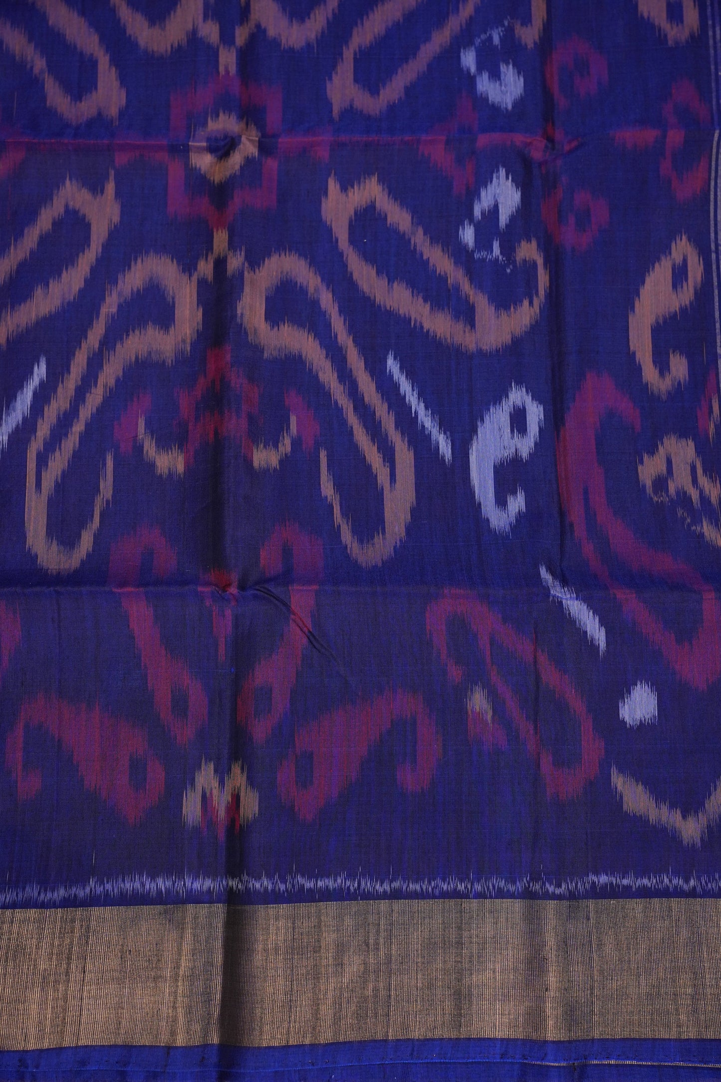 Pure Ikkat Silk Cotton Saree - Beige & Royal Blue