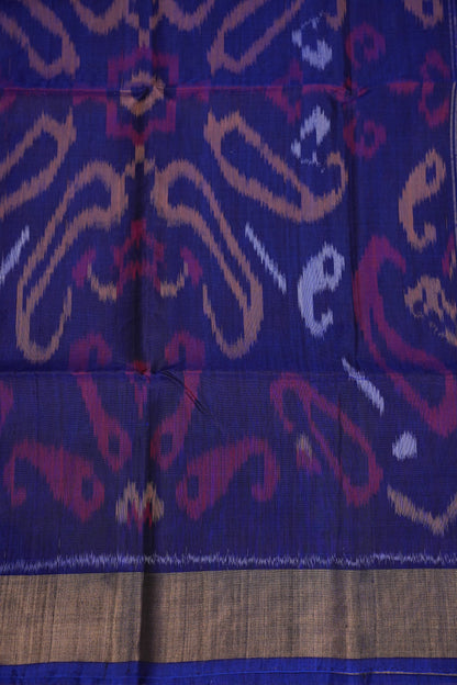 Pure Ikkat Silk Cotton Saree - Beige & Royal Blue