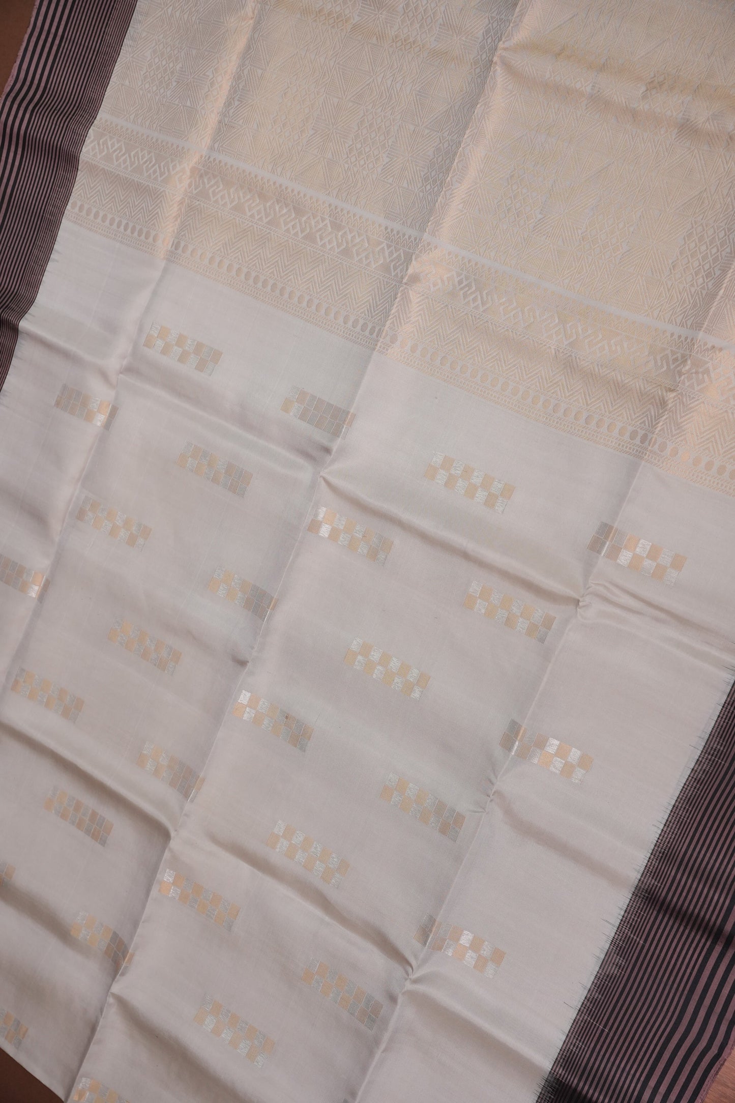Pure Soft Silk Saree - Half White with Black