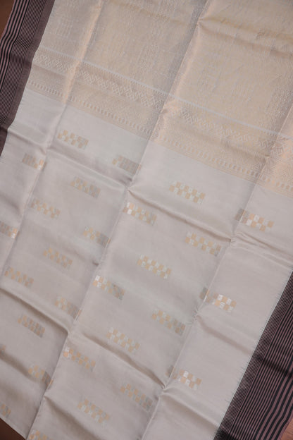 Pure Soft Silk Saree - Half White with Black