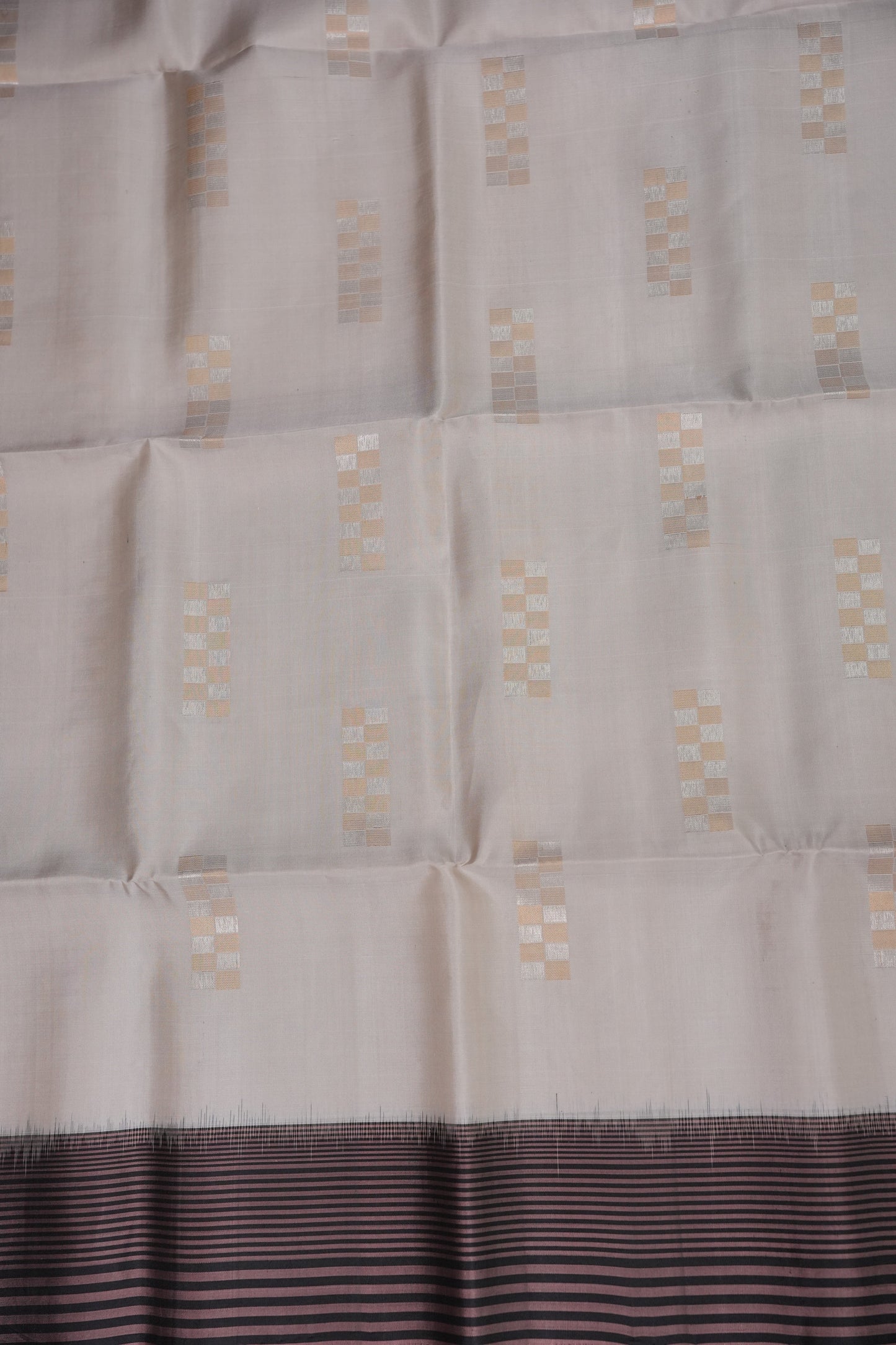 Pure Soft Silk Saree - Half White with Black
