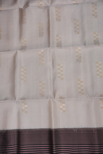 Pure Soft Silk Saree - Half White with Black