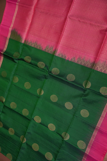 Pure Soft Silk Saree - Emerald Green with Hot Pink