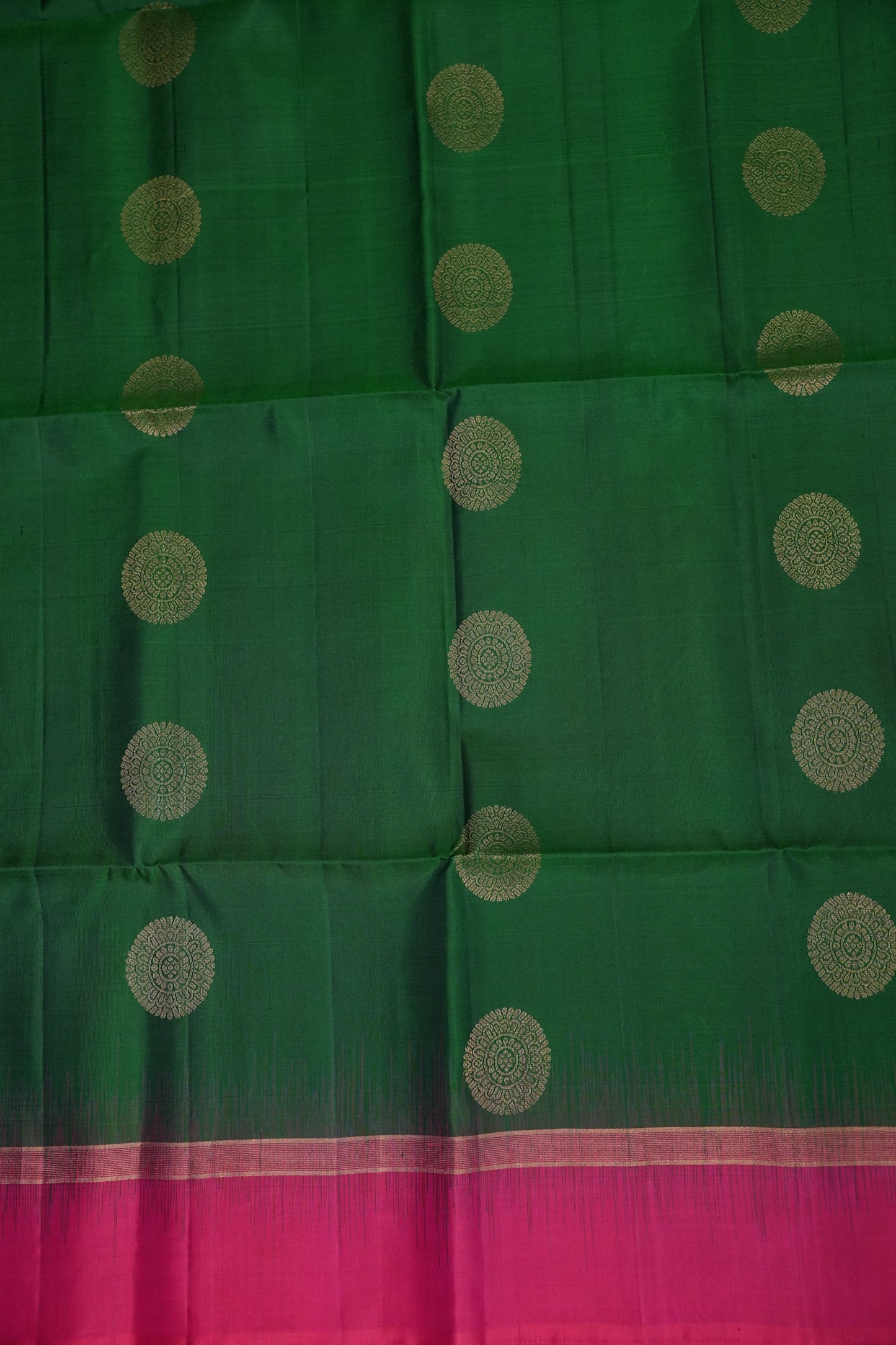 Pure Soft Silk Saree - Emerald Green with Hot Pink
