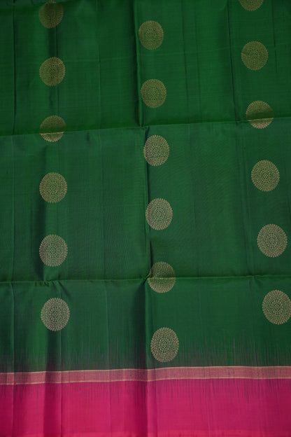 Pure Soft Silk Saree - Emerald Green with Hot Pink