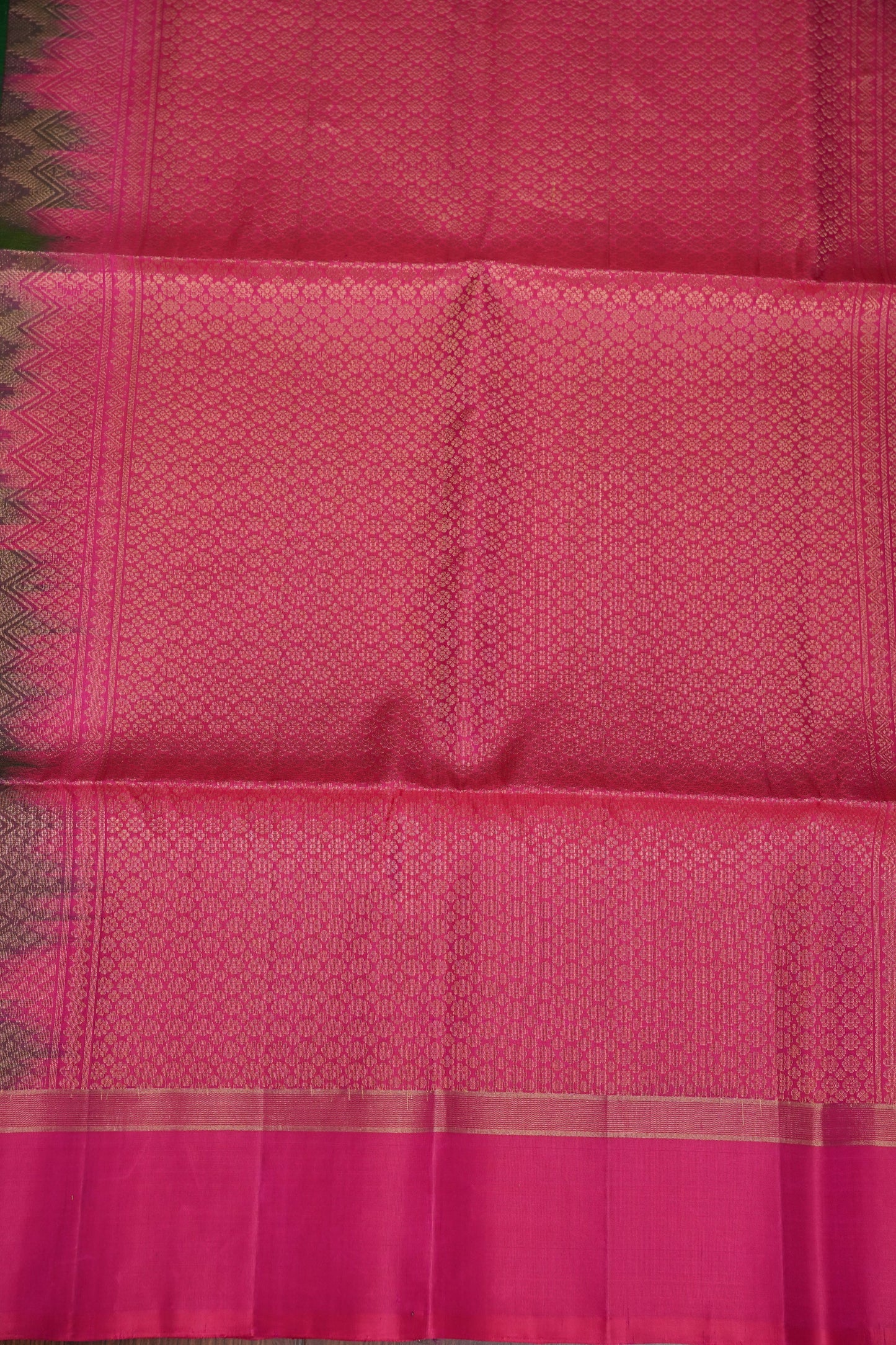 Pure Soft Silk Saree - Emerald Green with Hot Pink