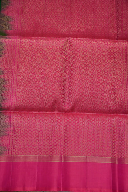 Pure Soft Silk Saree - Emerald Green with Hot Pink