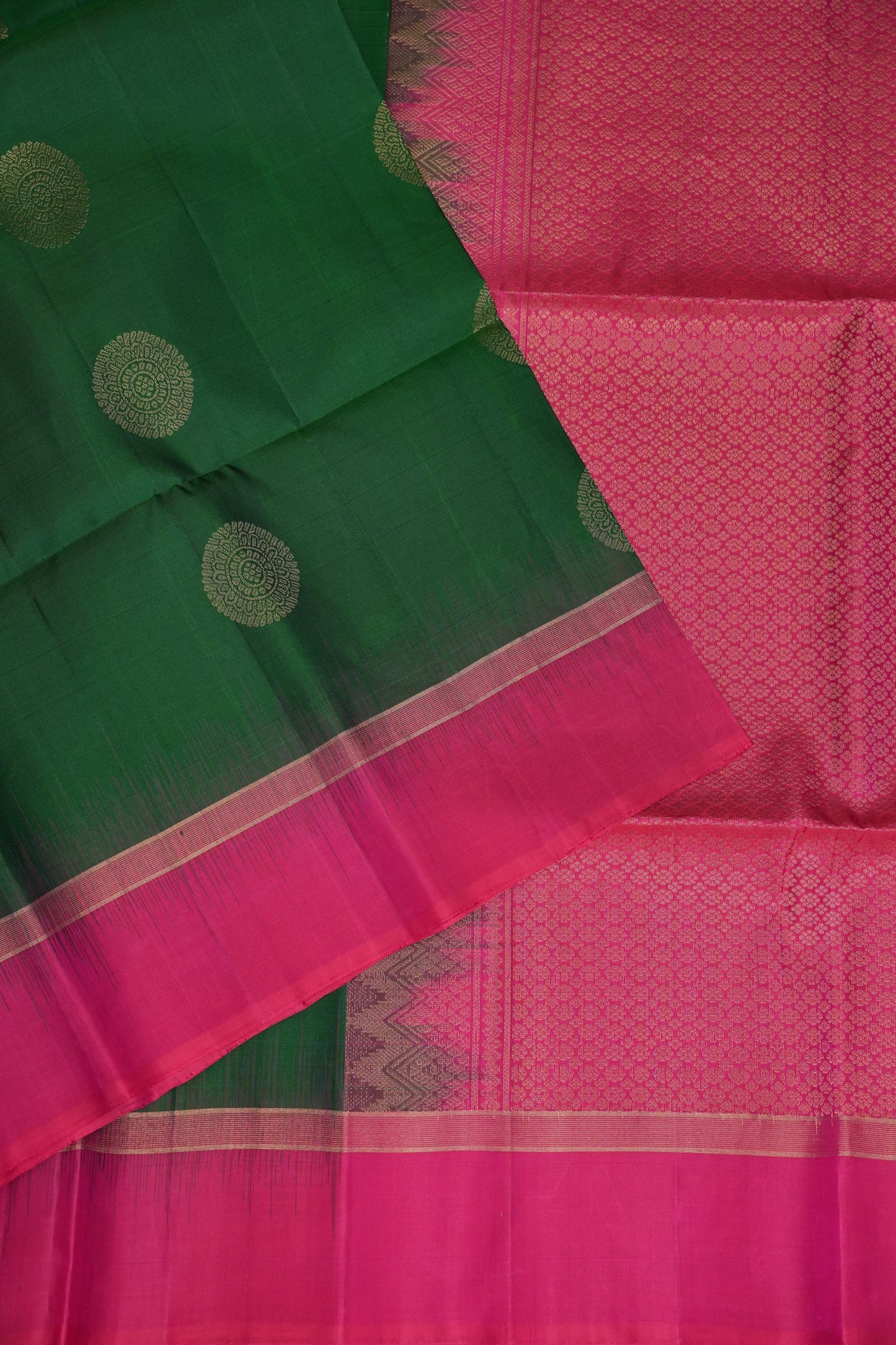 Pure Soft Silk Saree - Emerald Green with Hot Pink