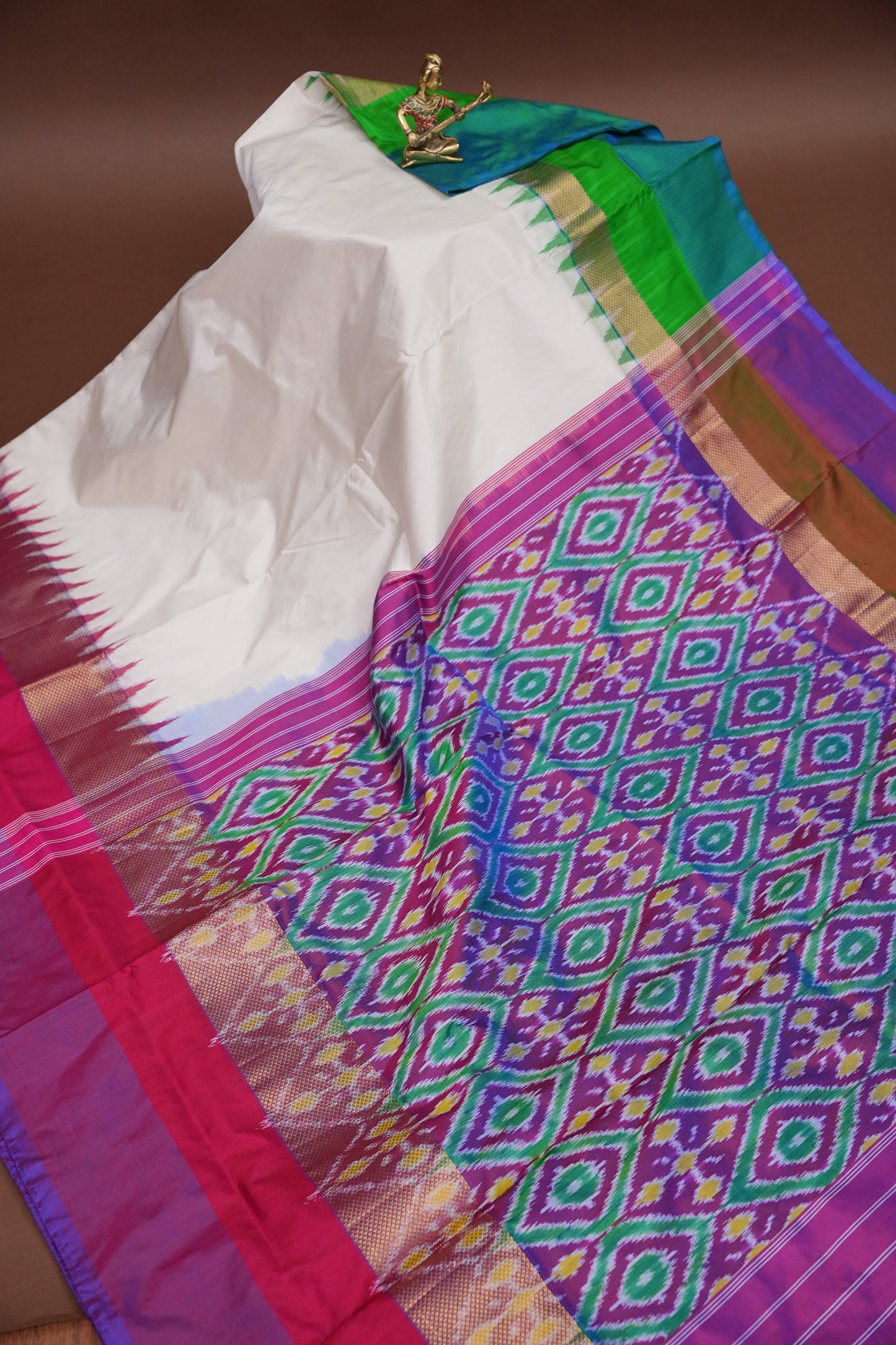 Pure Ikkat Soft Silk Saree - White