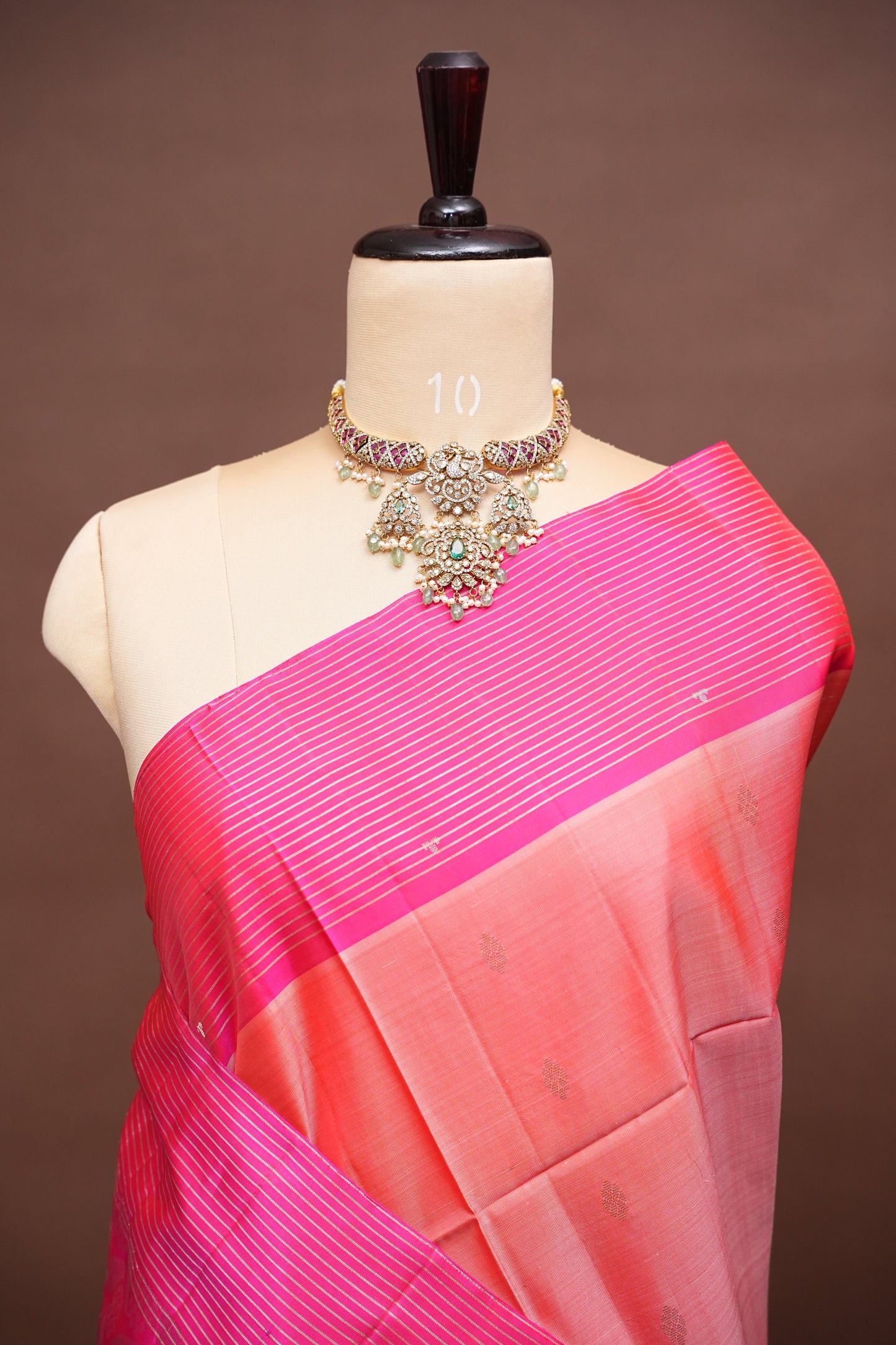 Pure Soft Silk Saree - Peach with Hot Pink