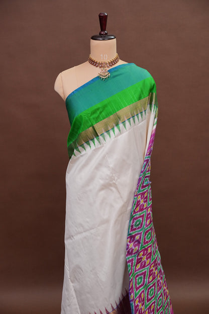 Pure Ikkat Soft Silk Saree - White