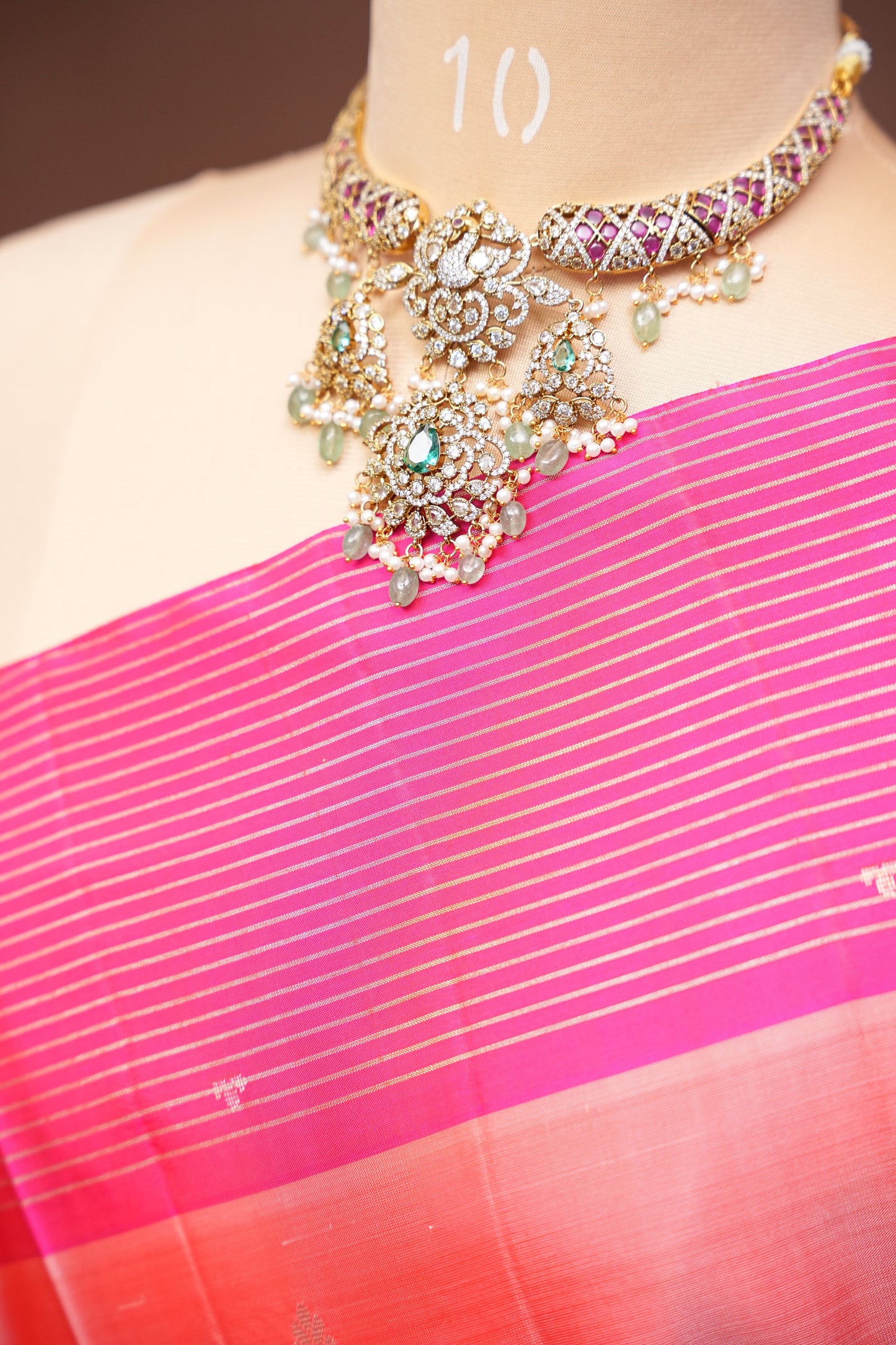 Pure Soft Silk Saree - Peach with Hot Pink
