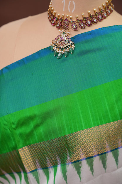 Pure Ikkat Soft Silk Saree - White