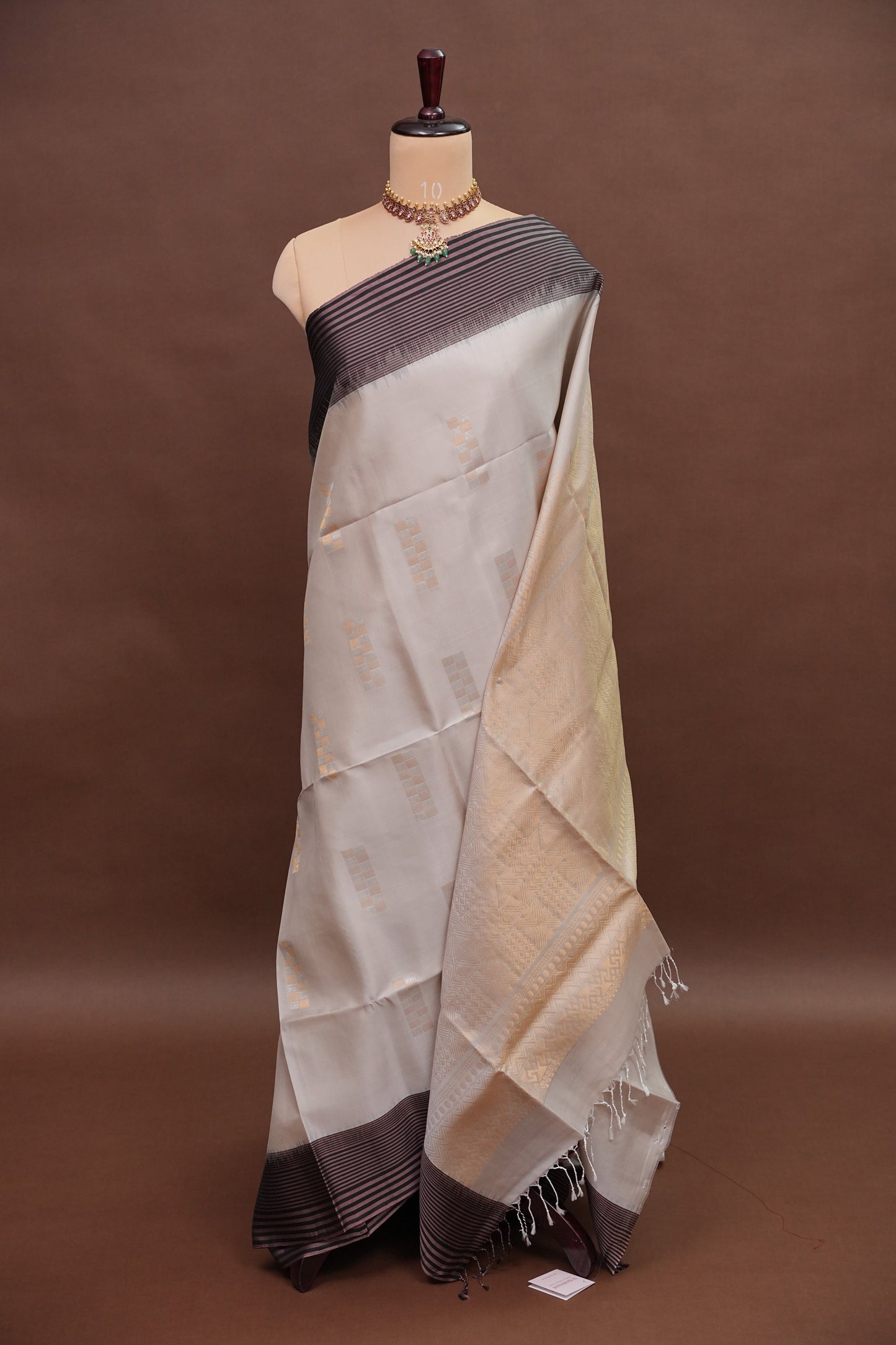 Pure Soft Silk Saree - Half White with Black