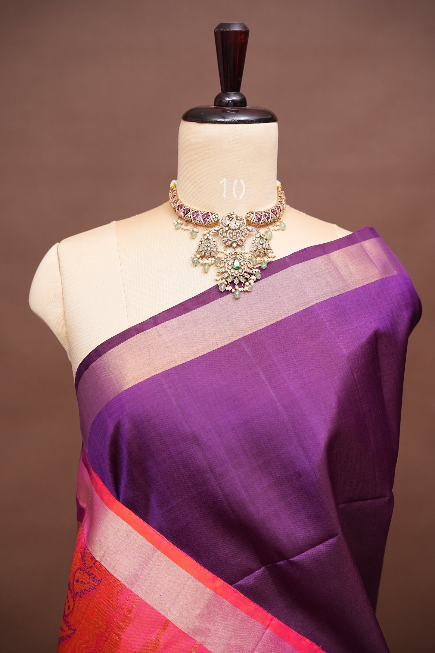 Pure Soft Silk Saree - Deep Royal Purple with Orange and Pink