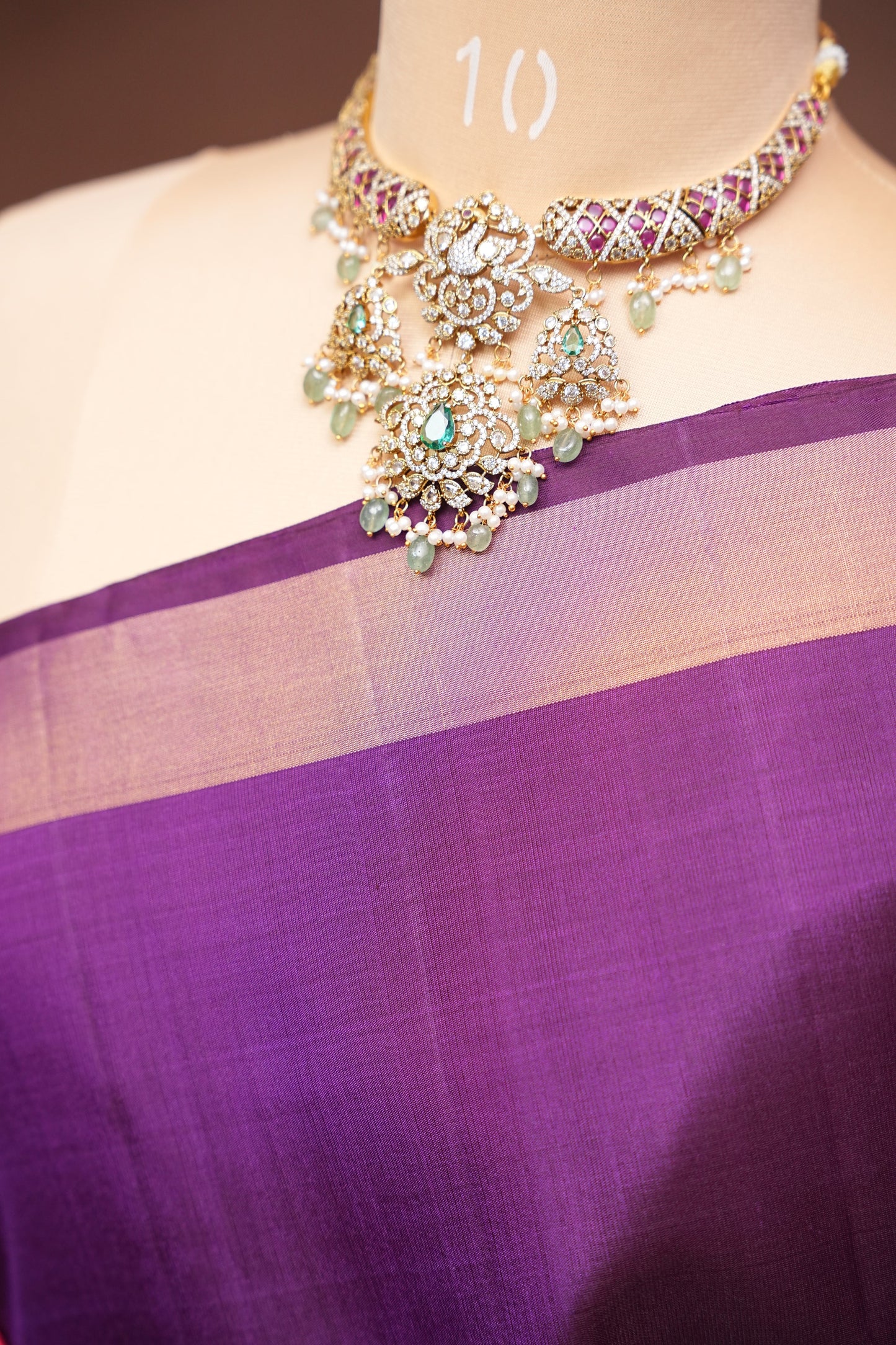 Pure Soft Silk Saree - Deep Royal Purple with Orange and Pink
