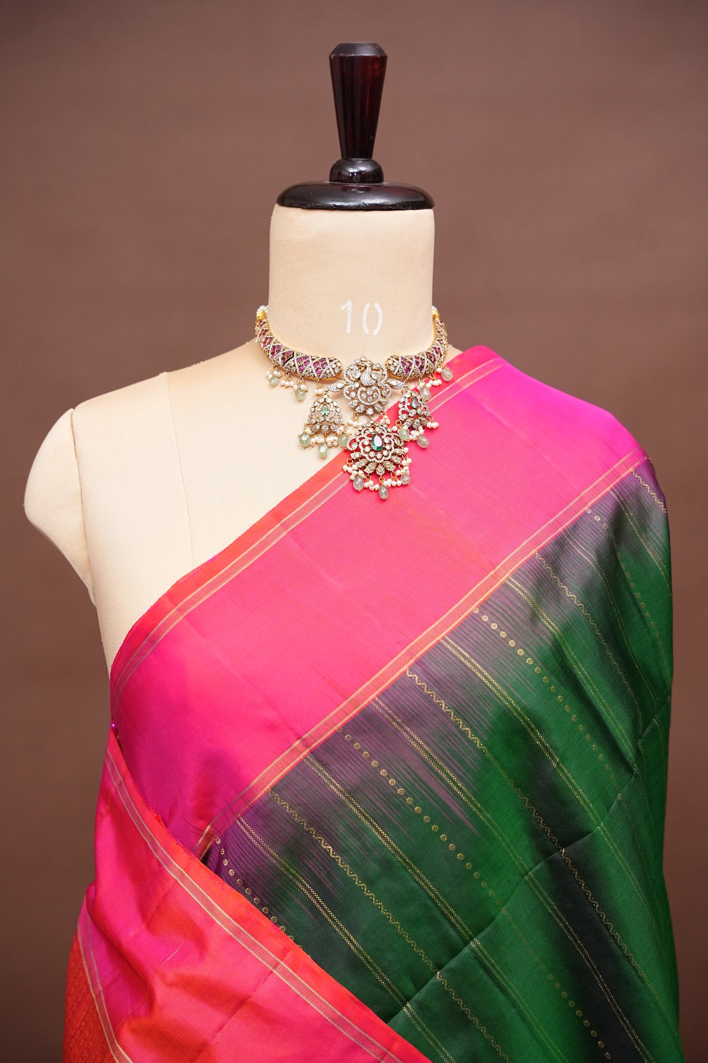 Pure Soft Silk Saree - Deep Emerald Green with Pink