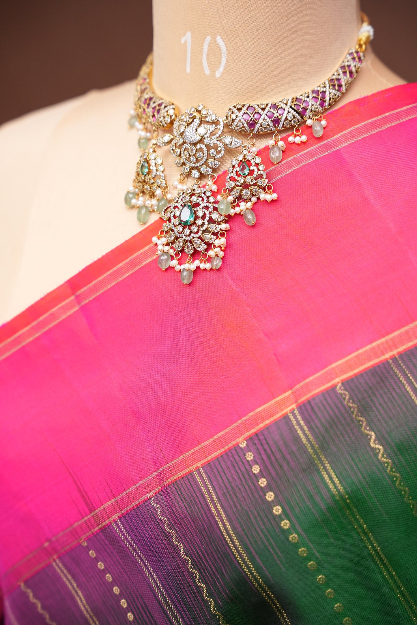 Pure Soft Silk Saree - Deep Emerald Green with Pink