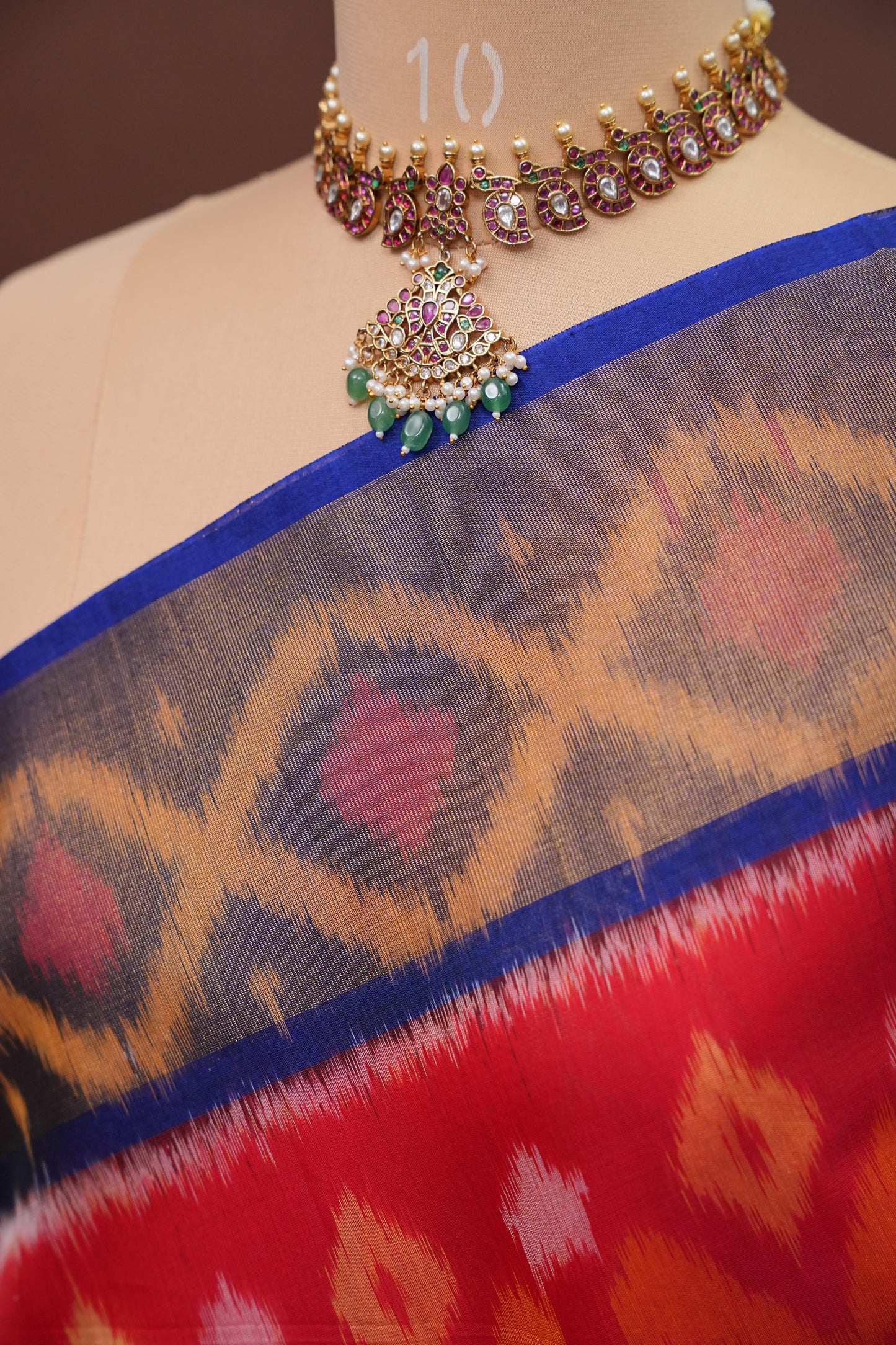 Pure Ikkat Silk Cotton Saree - Red & Royal Blue
