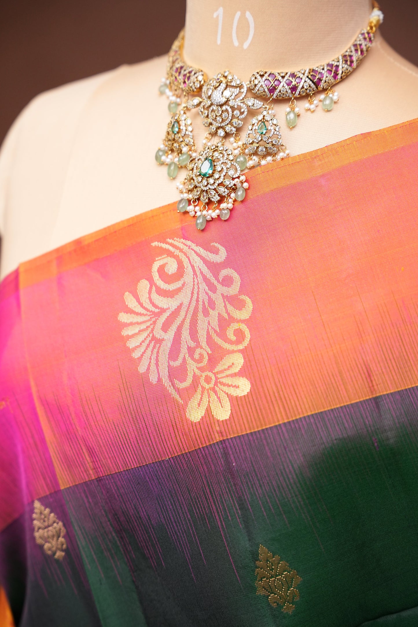 Pure Soft Silk Saree - Bottle Green & Orange