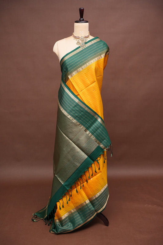Pure Soft Silk Saree -  Yellow & Green