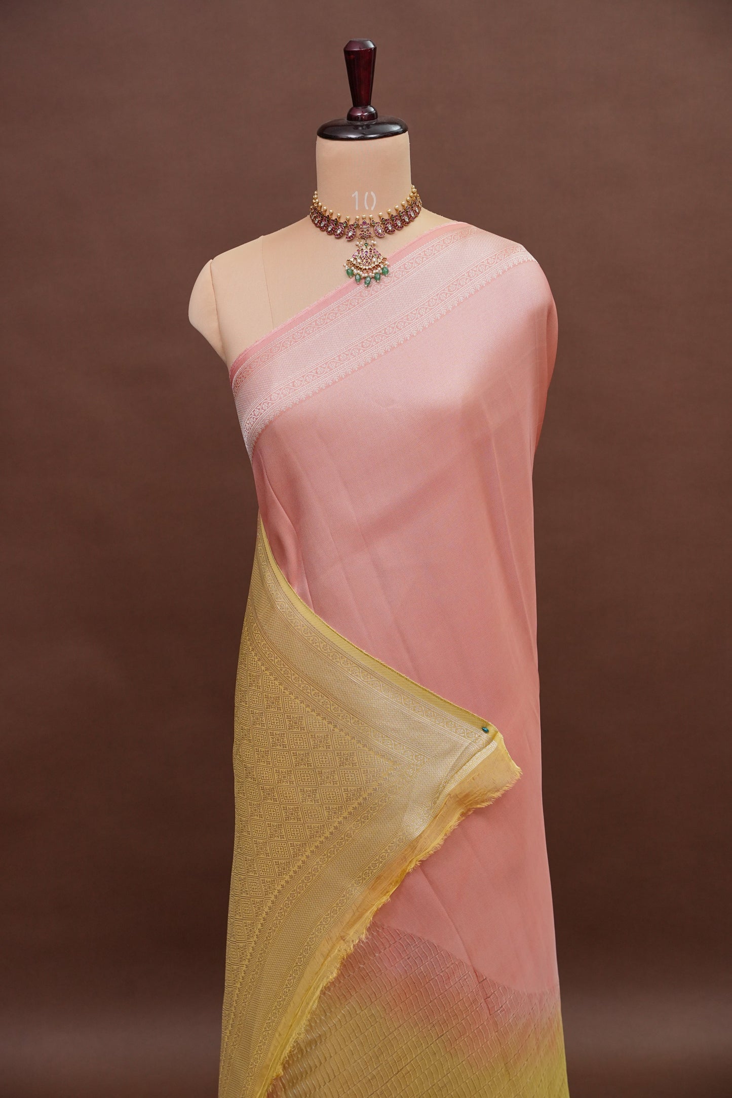 Soft Banarasi Silk Saree - Peach and Green