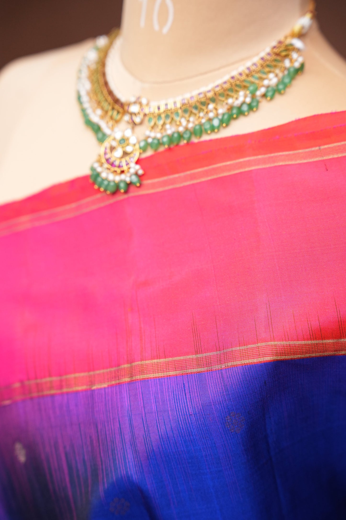 Pure Soft Silk Saree - Royal Blue with Pink and Orange