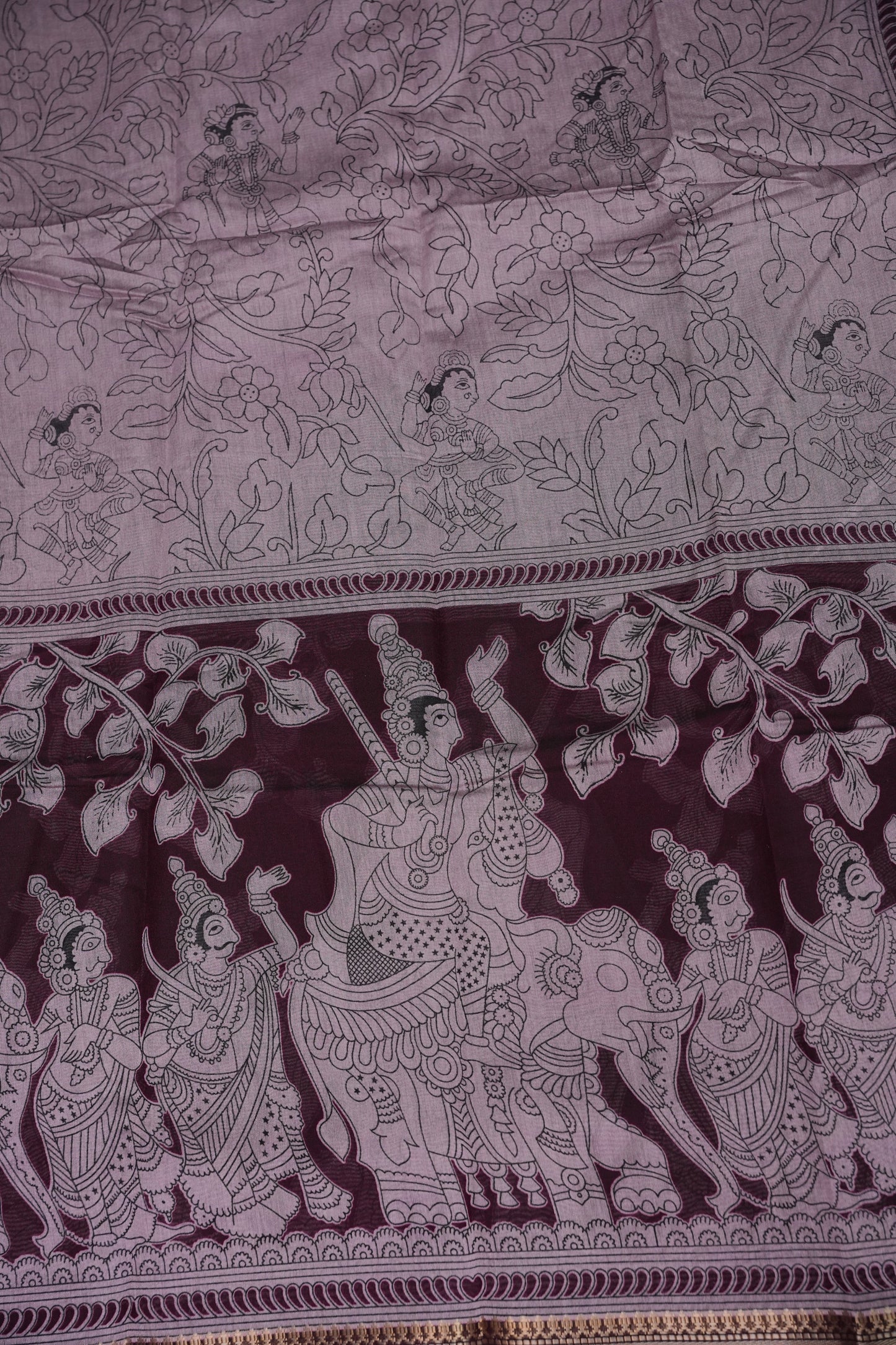 Chanderi Silk Cotton Kalamkari Printed Saree - Lavender