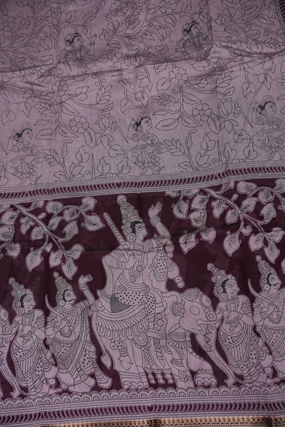Chanderi Silk Cotton Kalamkari Printed Saree - Lavender