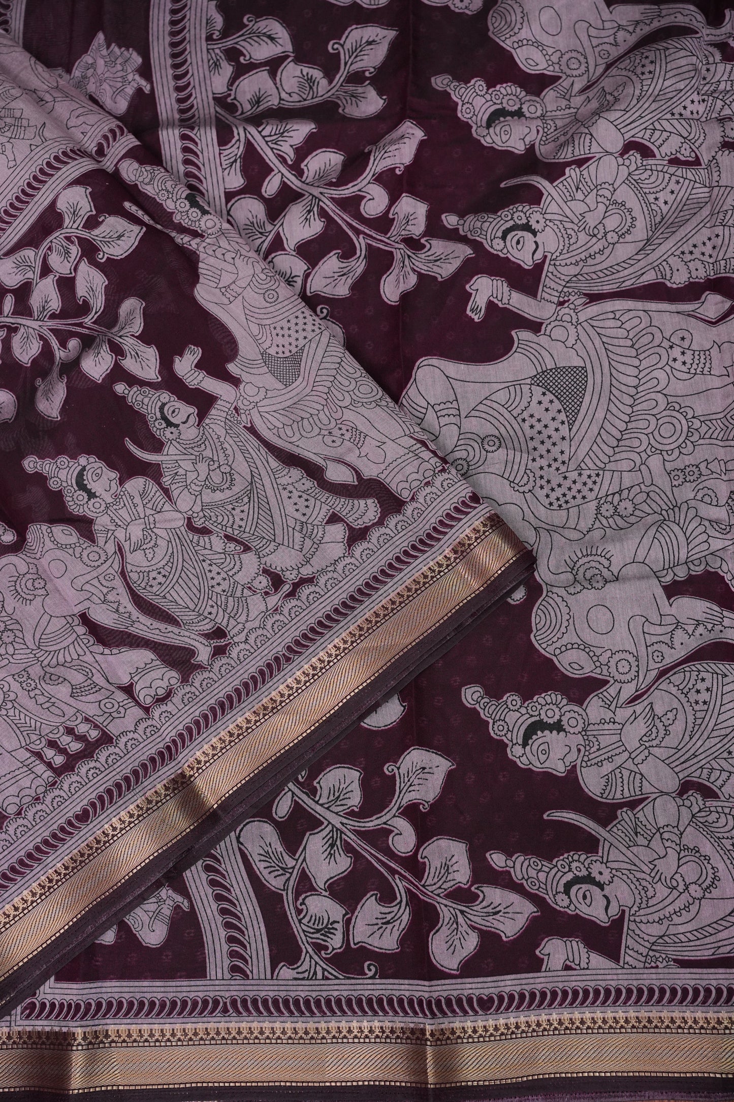 Chanderi Silk Cotton Kalamkari Printed Saree - Lavender