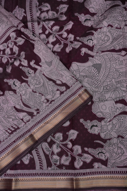 Chanderi Silk Cotton Kalamkari Printed Saree - Lavender