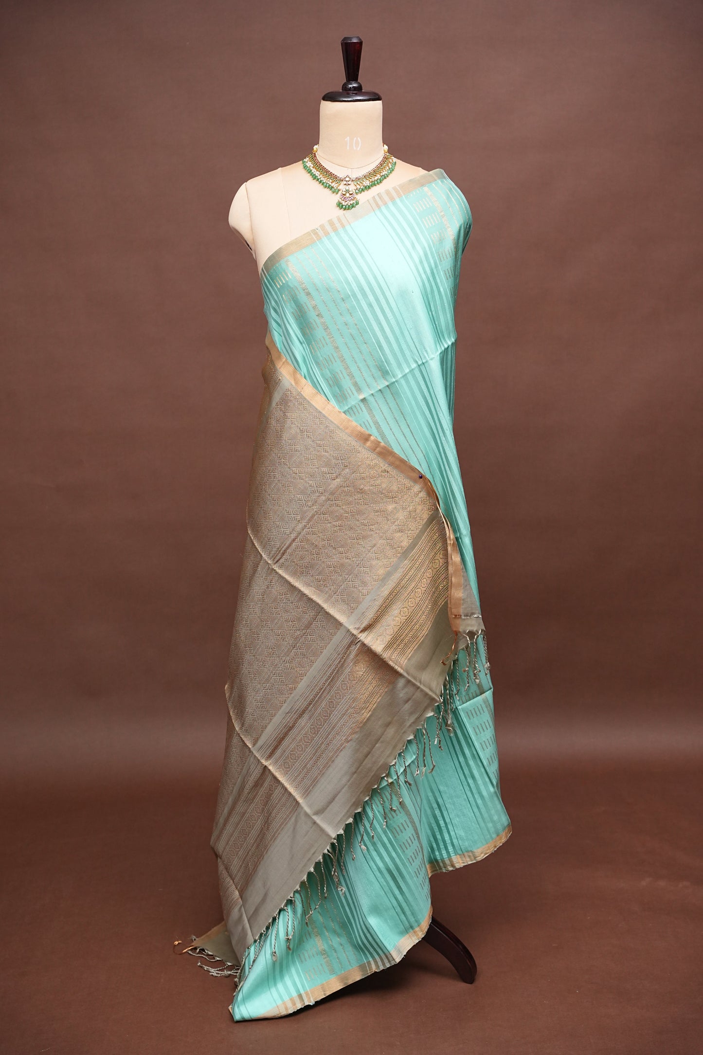 Pure Soft Silk Saree - Mint Green and Ivory Champagne