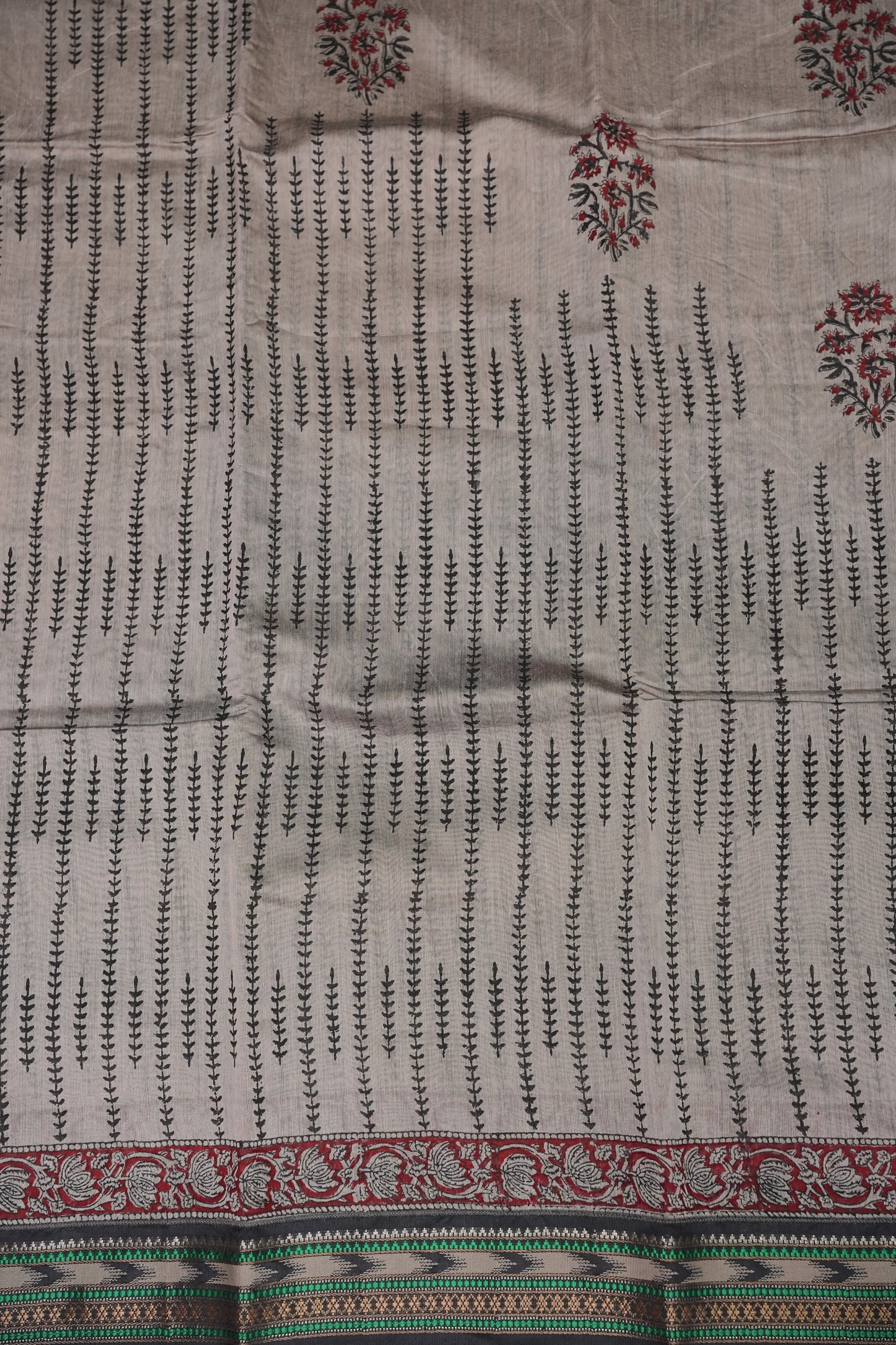 Chanderi Silk Cotton Block Printed Saree - Grey & Black
