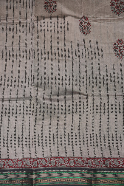 Chanderi Silk Cotton Block Printed Saree - Grey & Black
