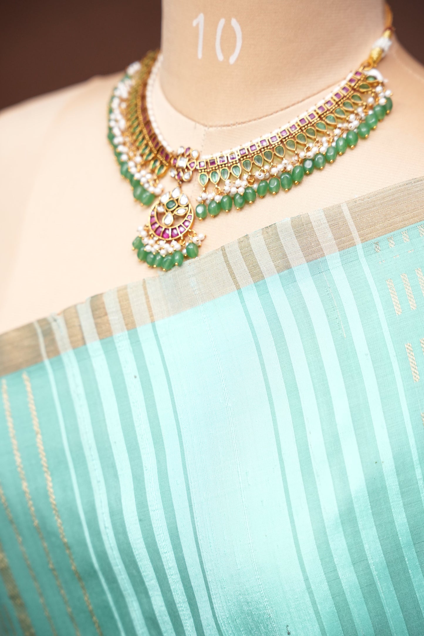 Pure Soft Silk Saree - Mint Green and Ivory Champagne