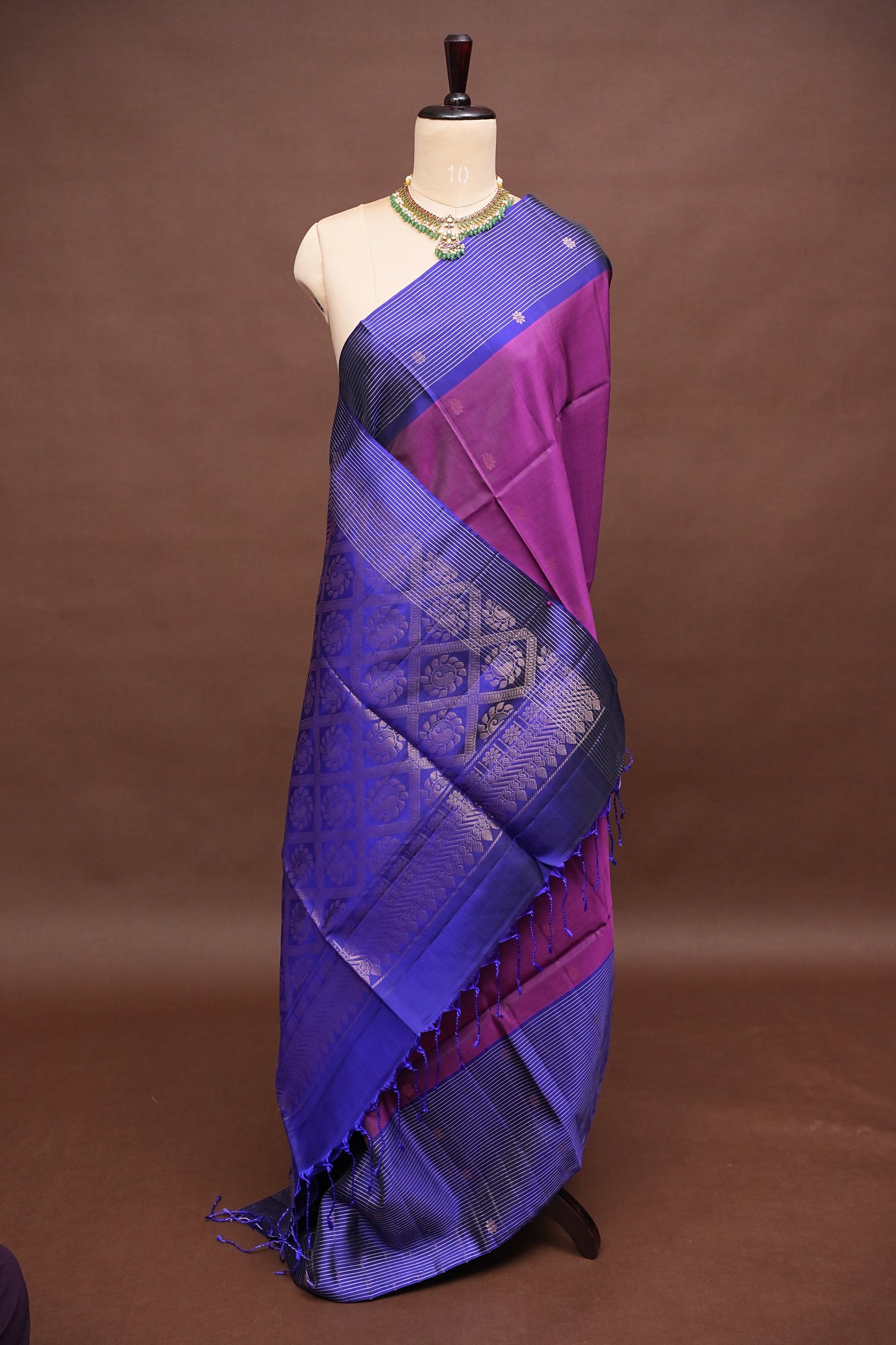 Pure Soft Silk Saree - Deep Purple and Royal Blue