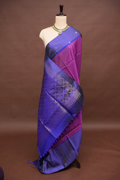 Pure Soft Silk Saree - Deep Purple and Royal Blue