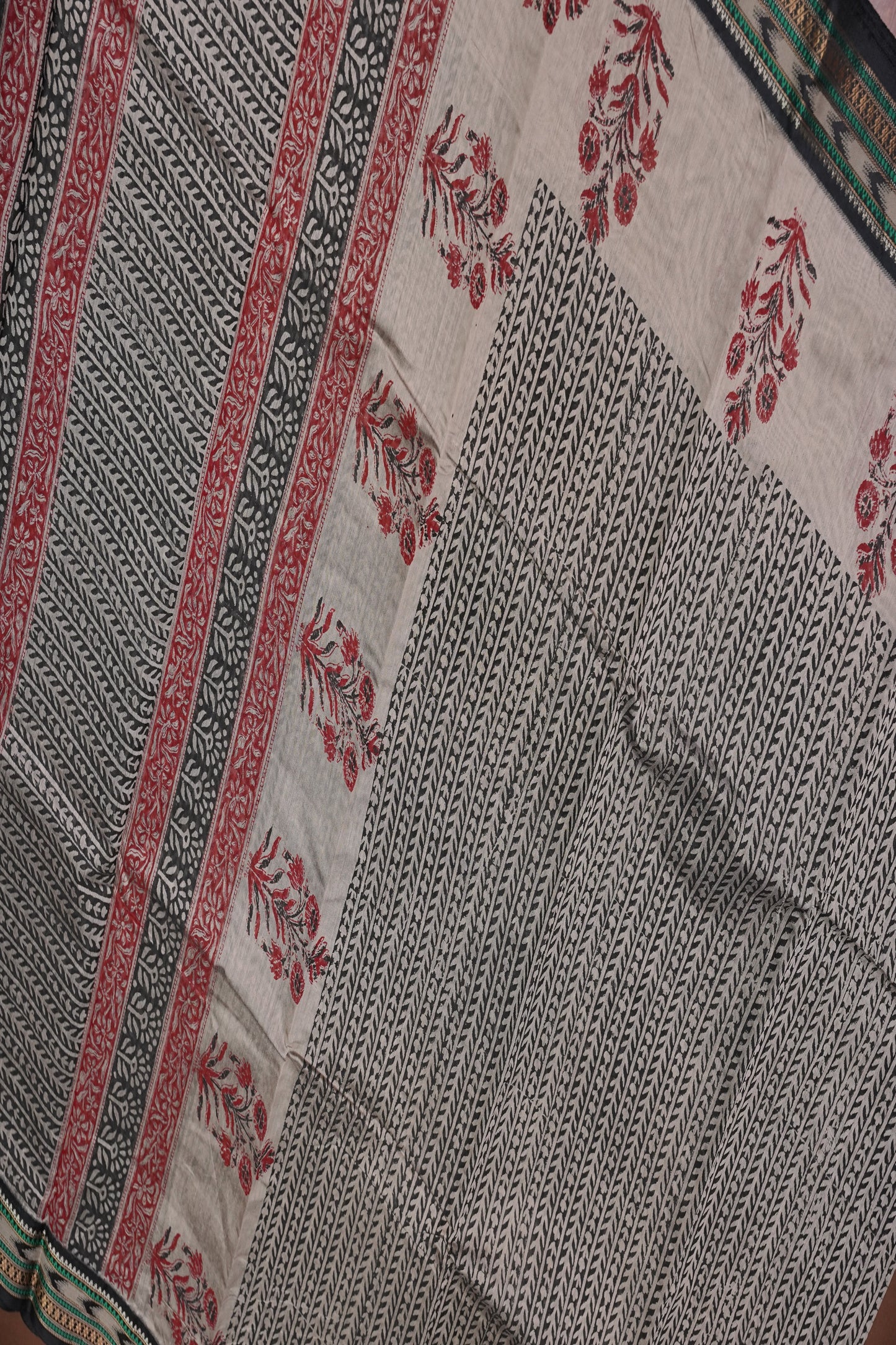 Chanderi Silk Cotton Block Printed Saree - Grey