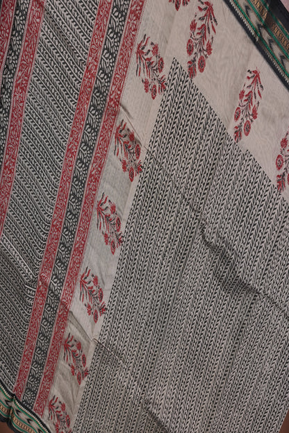 Chanderi Silk Cotton Block Printed Saree - Grey
