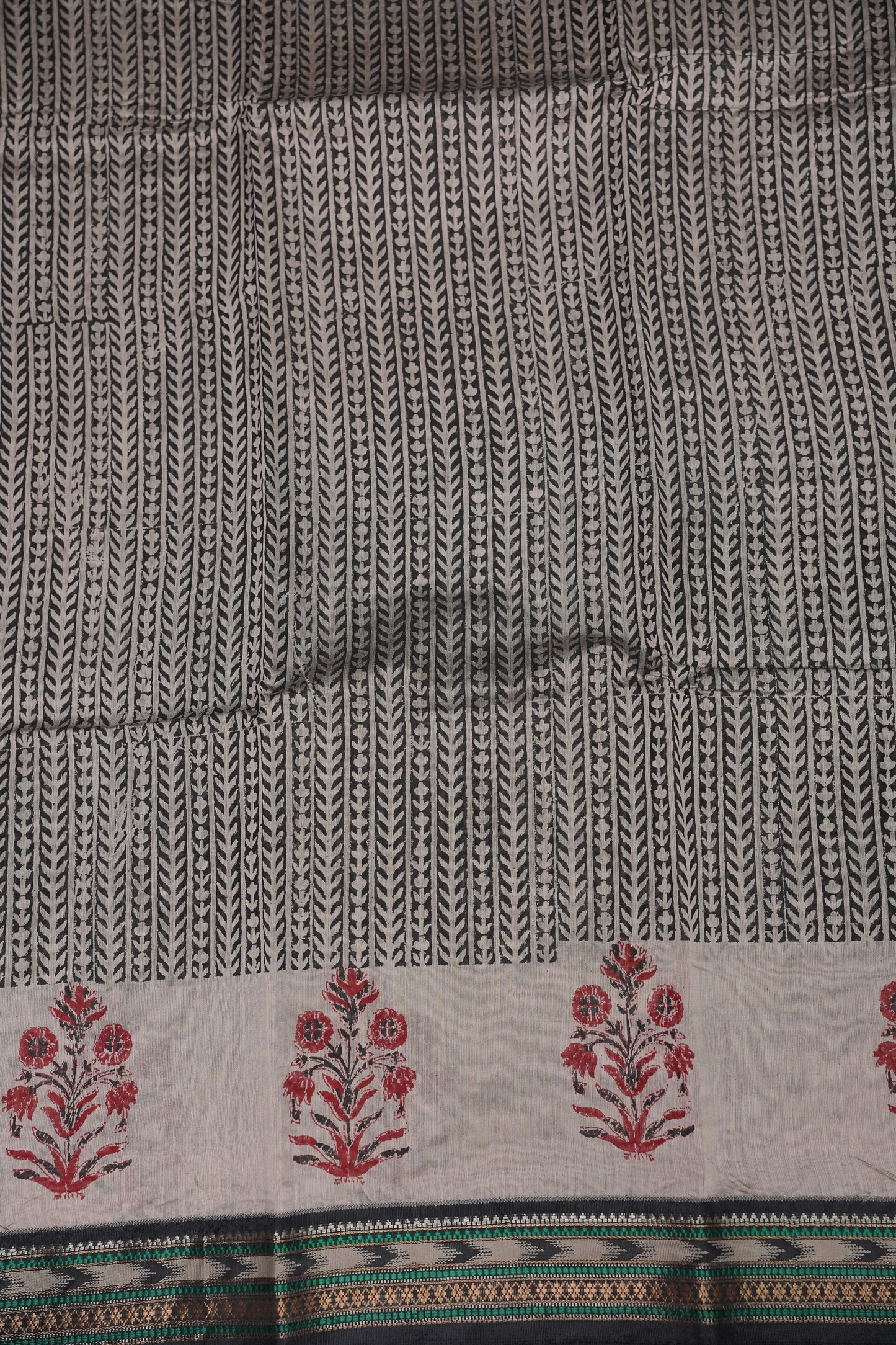 Chanderi Silk Cotton Block Printed Saree - Grey