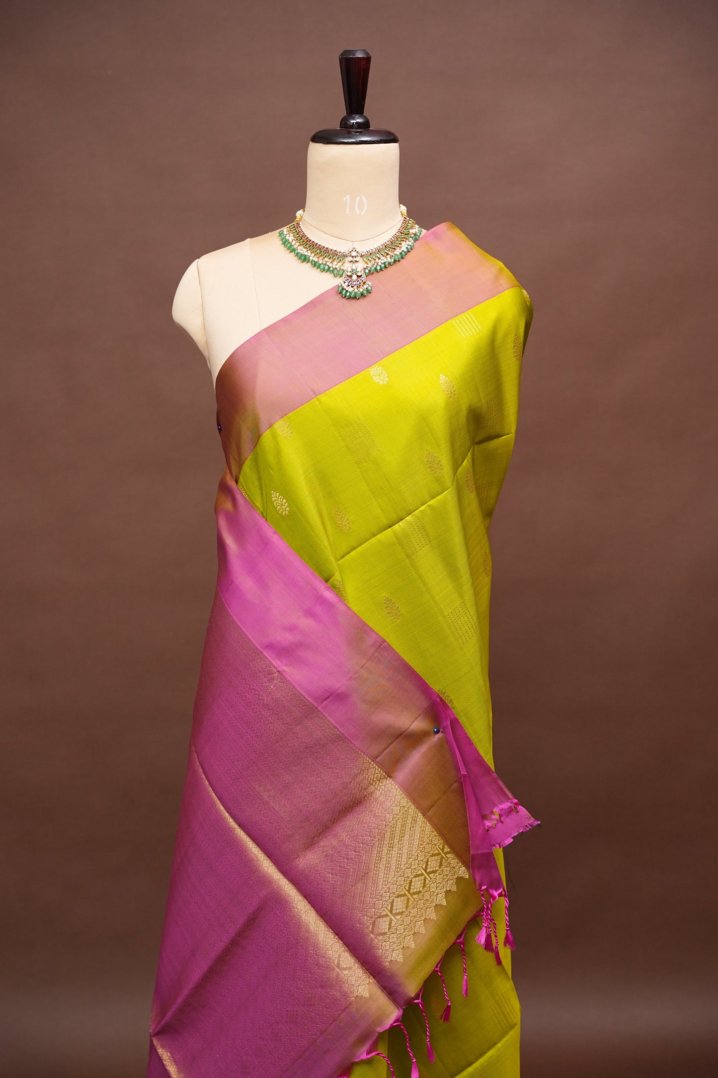 Pure Soft Silk Saree - Parrot Green with Pink