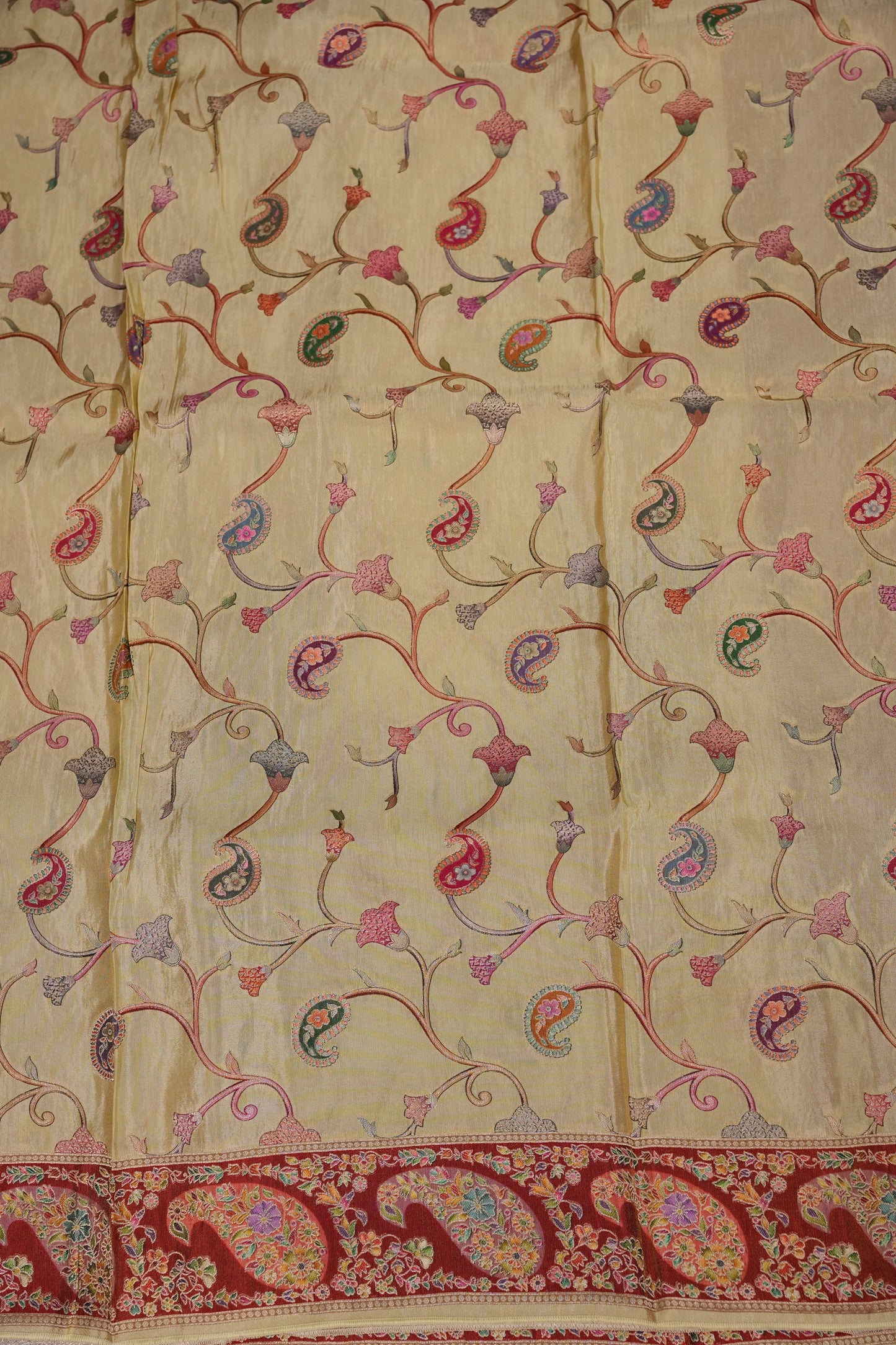Kashmiri Pashmina Mellow Tissue Banarasi Saree - Ivory Gold