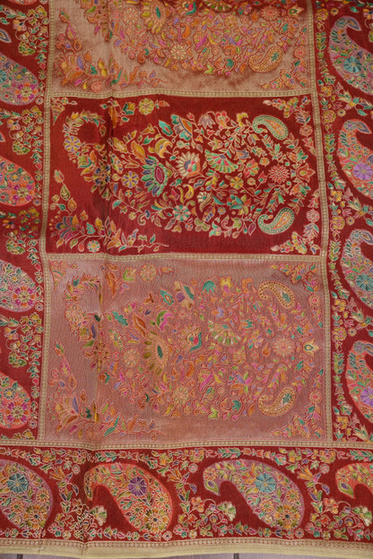 Kashmiri Pashmina Mellow Tissue Banarasi Saree - Ivory Gold