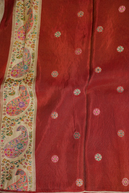 Kashmiri Pashmina Mellow Tissue Banarasi Saree - Ivory Gold