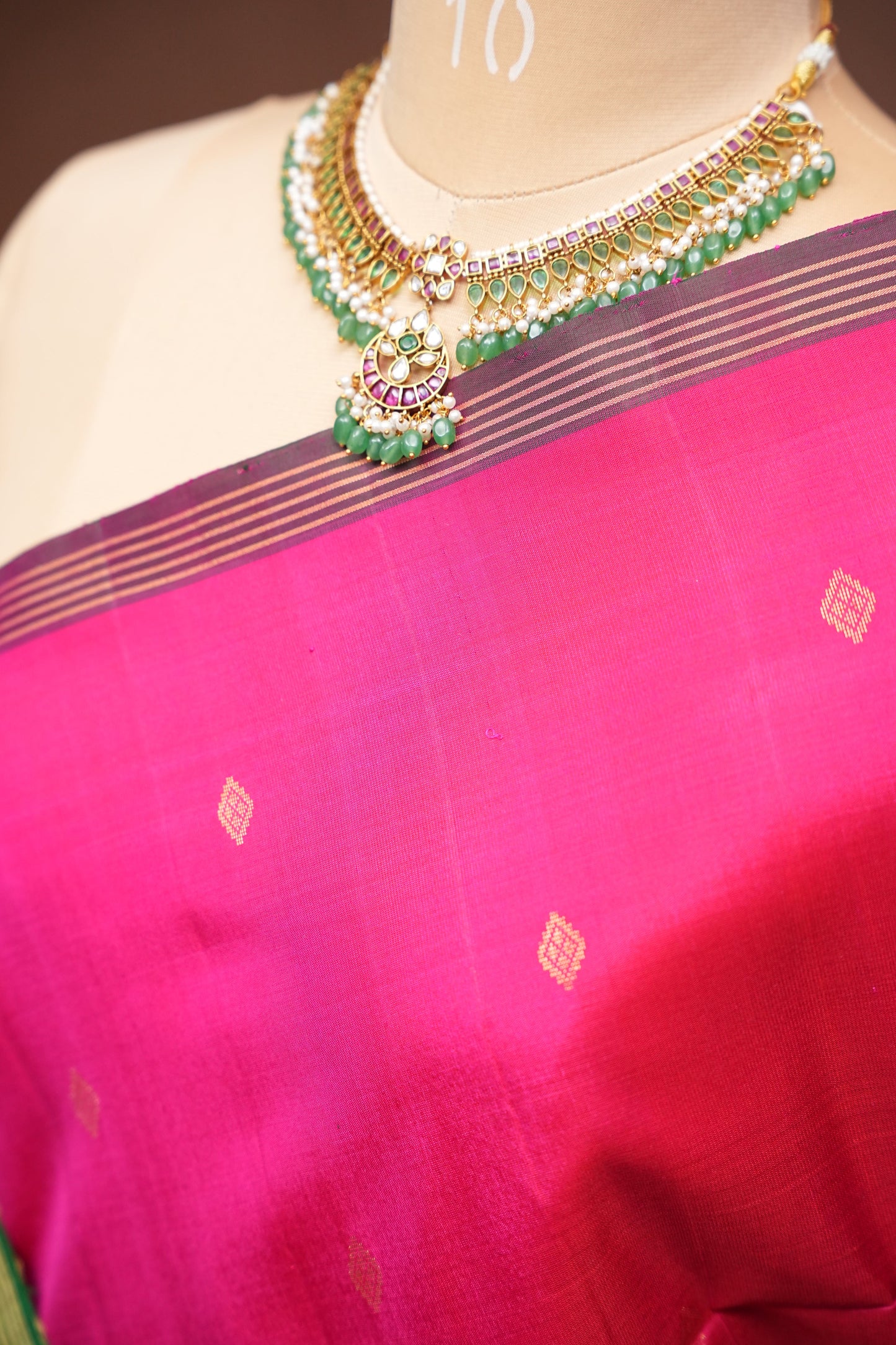 Pure Soft Silk Saree - Rani Pink & Bottle Green
