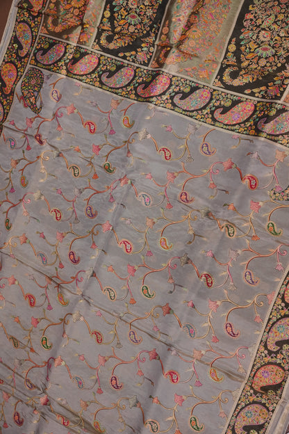 Kashmiri Pashmina Mellow Tissue Banarasi Saree - Soft Grey